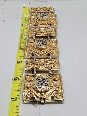 Venice Simplon Orient Express VSOE Gold Tone Wide Chunky Panel Bracelet Rare Vtg